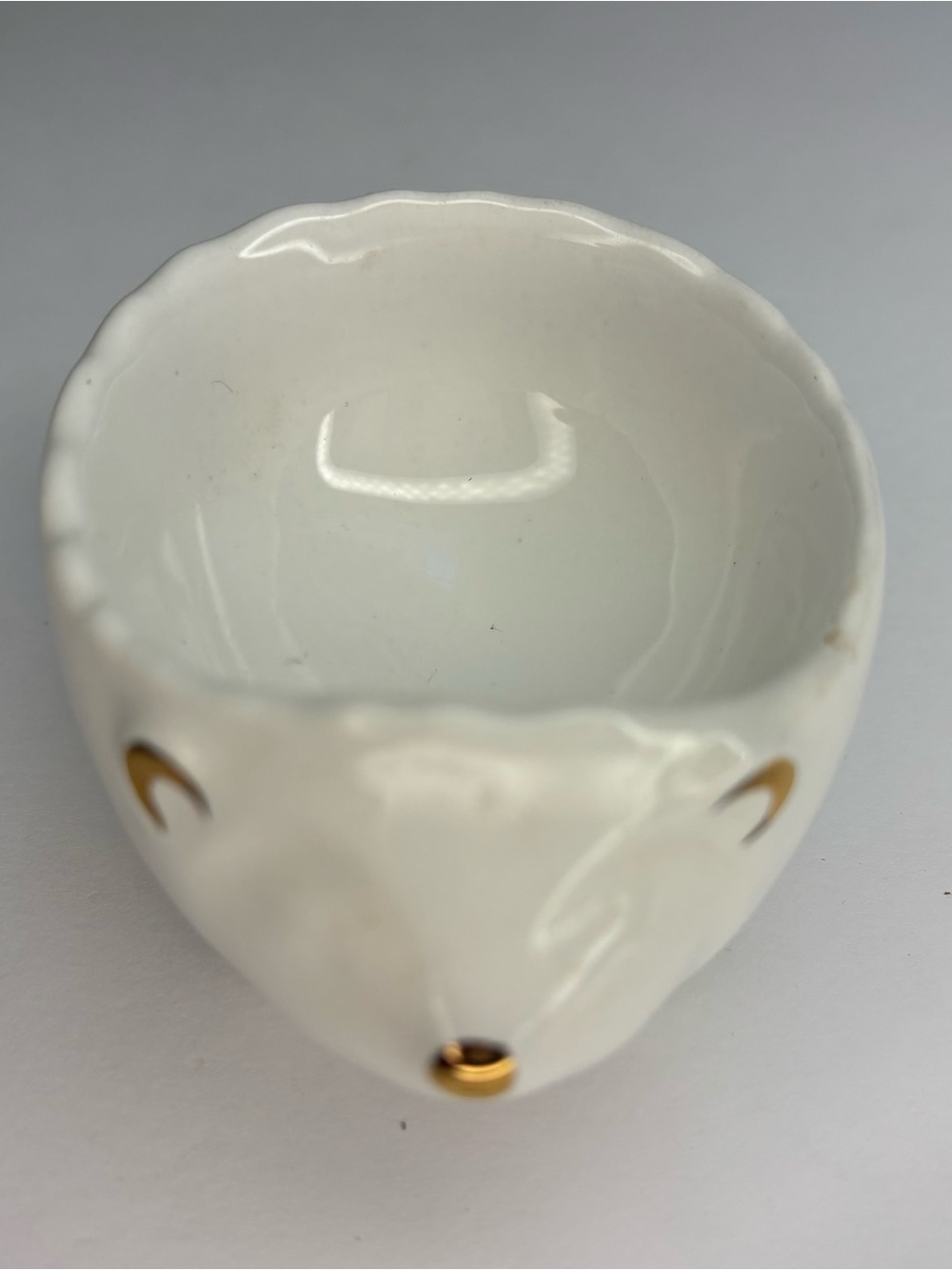 Creative Co-Op White Ceramic Hedgehog Bowl Dish Gold Accents Cute Decor